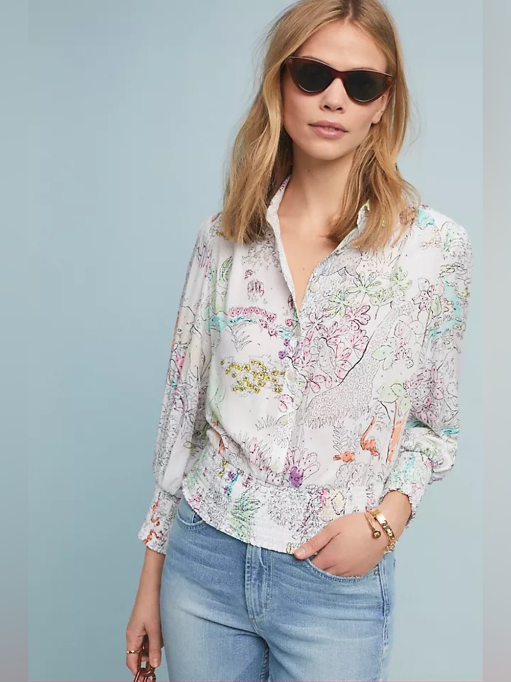 Anthropologie Maeve Jungle Rosa Blouse in Ivory (Price Firm)
